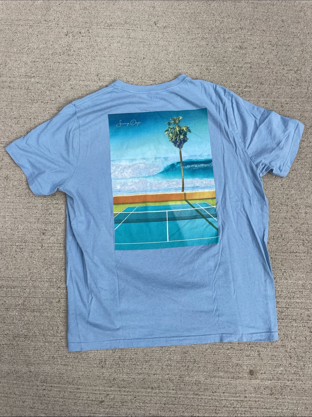 Old Navy Light Blue Short-Sleeve Tee with Coastal Tennis Graphic